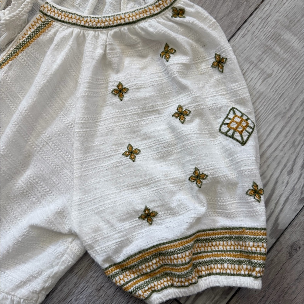 Lucky Brand Easy Embroidered Cotton Lightweight Short Sleeve Blouse size large - Picture 8 of 11